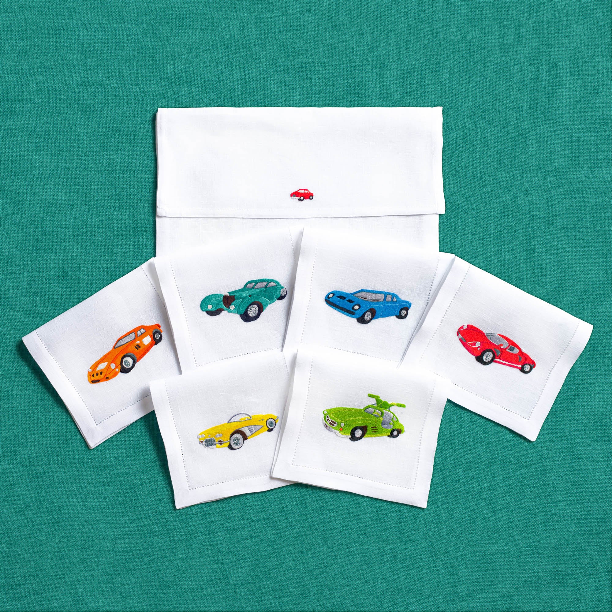 Table - Drink Placemat - Vintage Cars (Hand-Embroidered)