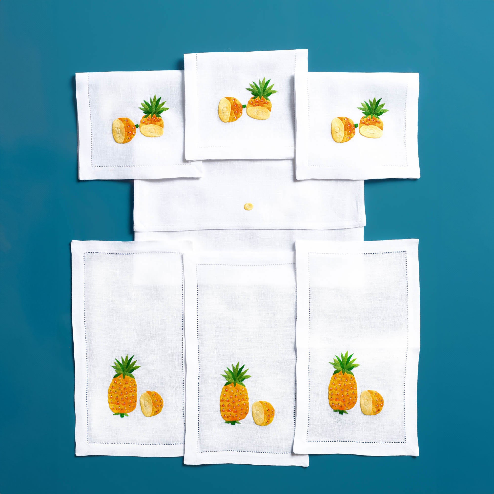 Table - Drink Placemat - Pineapple (Hand-Embroidered)