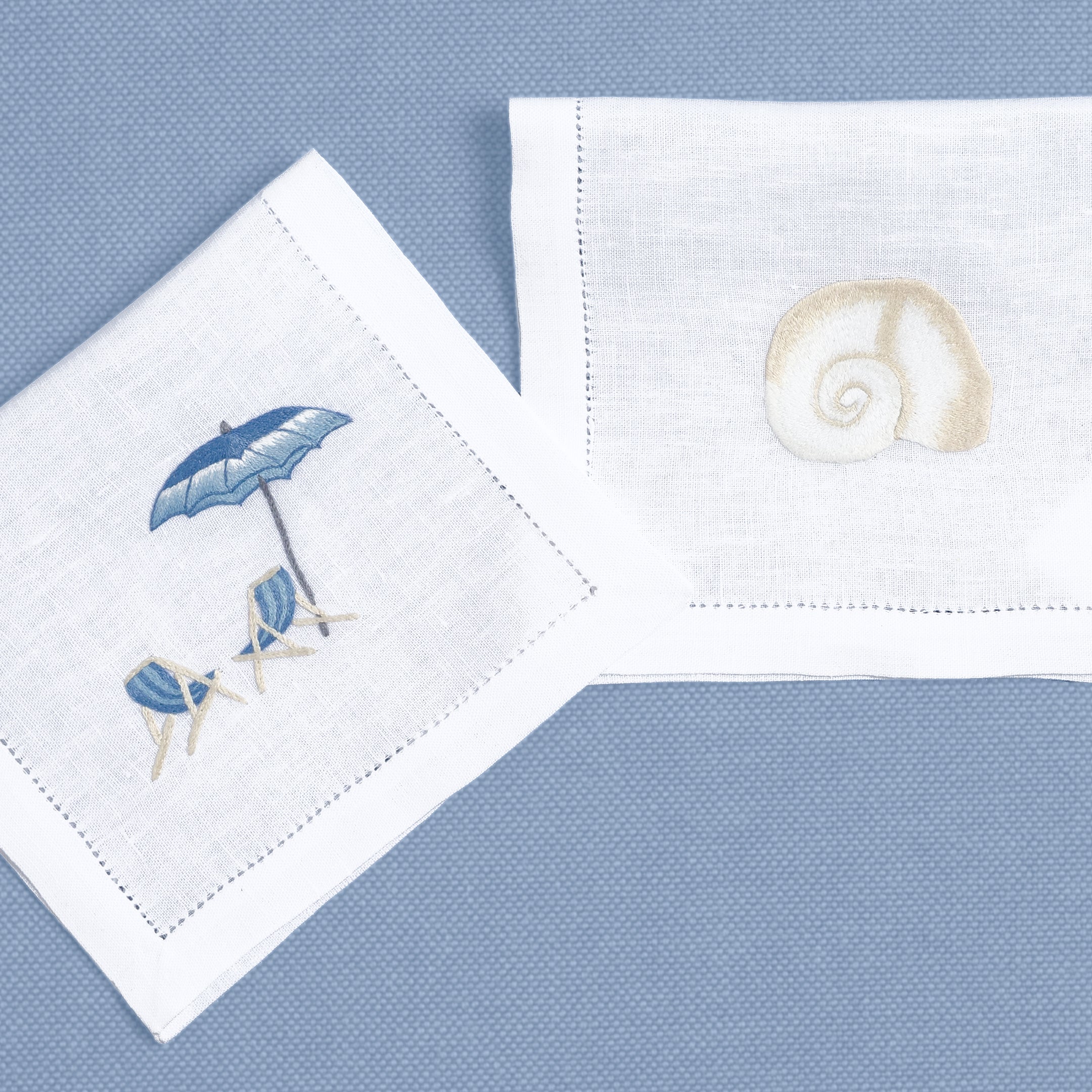Table - Drink Placemat - Blue Shells & Turtles (Hand Embroidered)