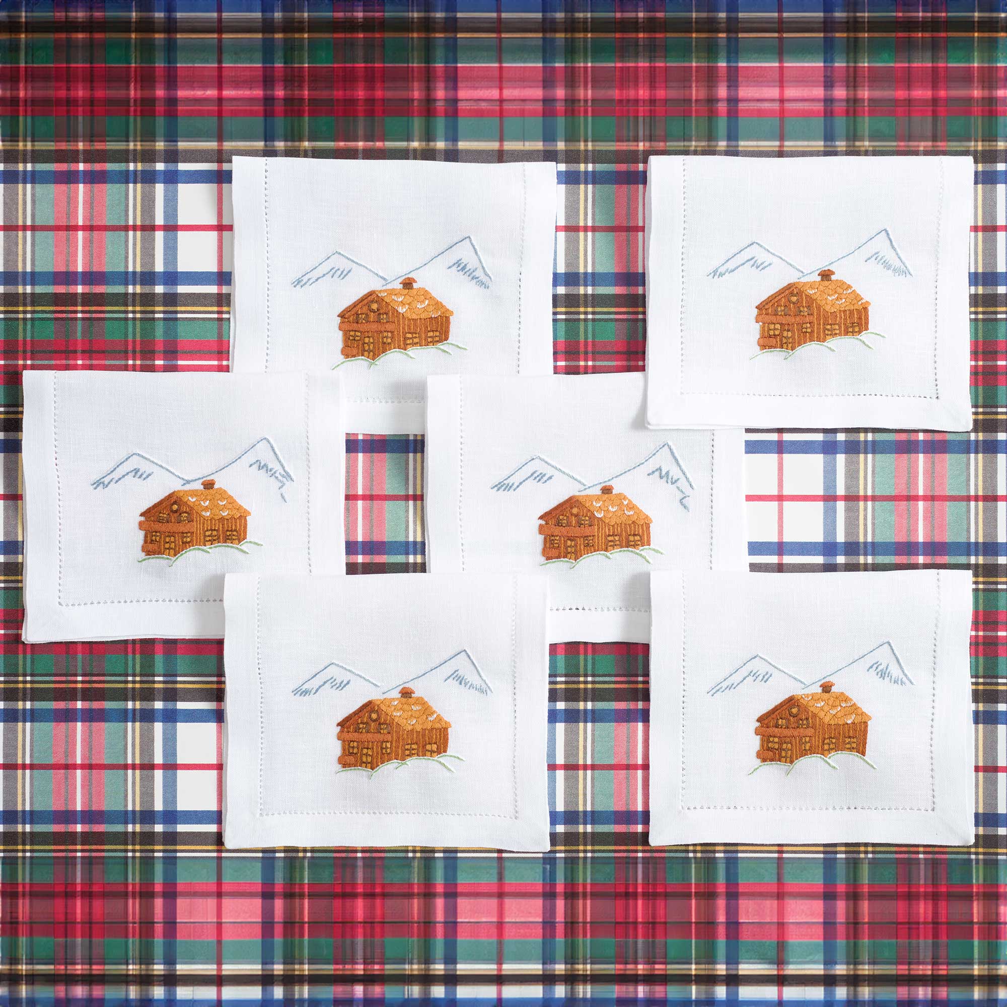 Table - Drink Placemat - Chalets (Hand Embroidered)