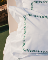 Ziz Zag Vert luxury bed set by Maison Alia - elegant zigzag green pattern duvet cover - view 1