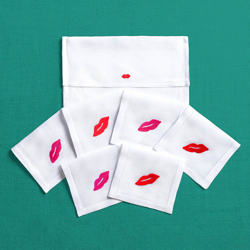 Bisous - Cocktail Napkins — hand-embroidered Italian linen cocktail napkin | Maison Alia
