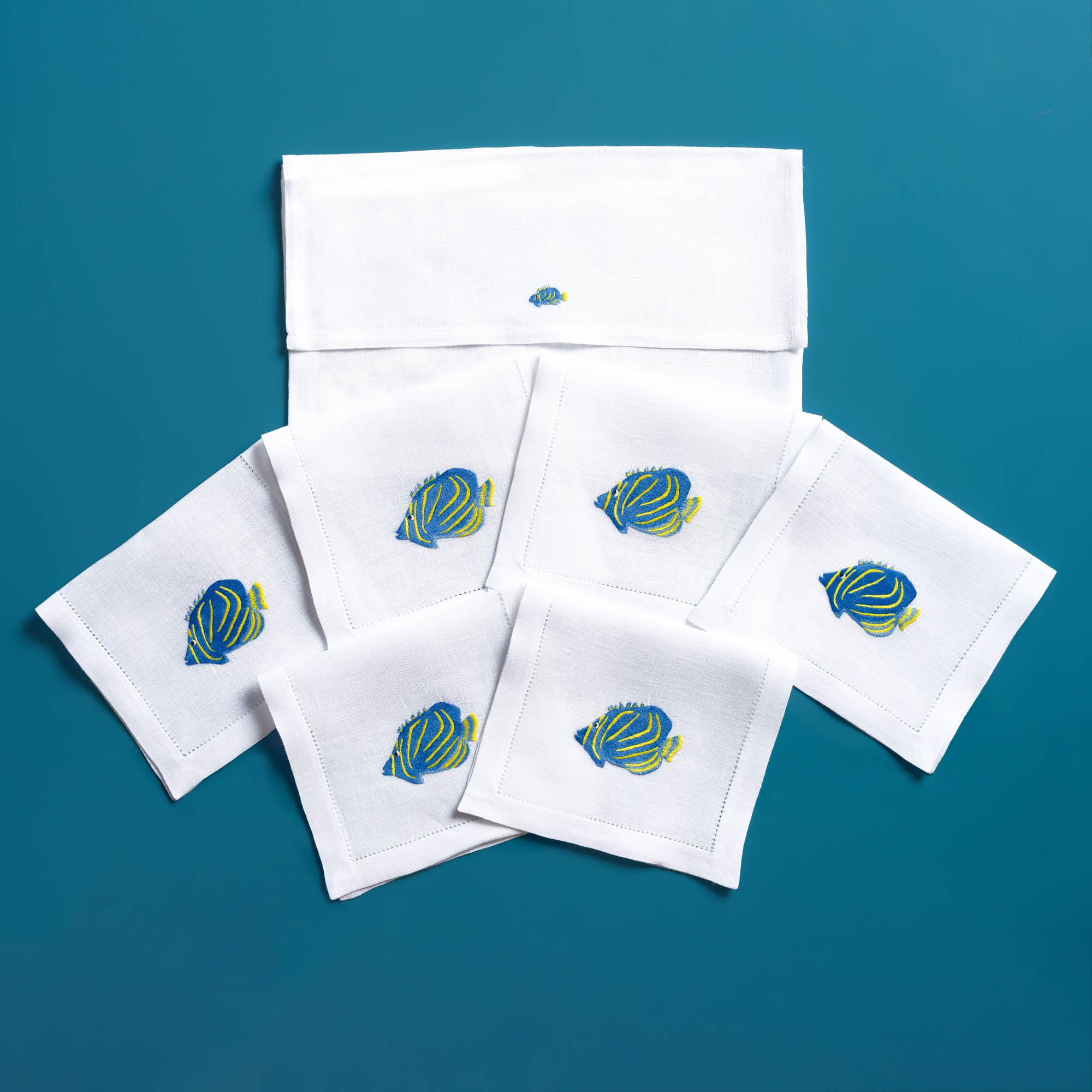 Table - Drink Placemat - Exotic Fishes (Hand-Embroidered)