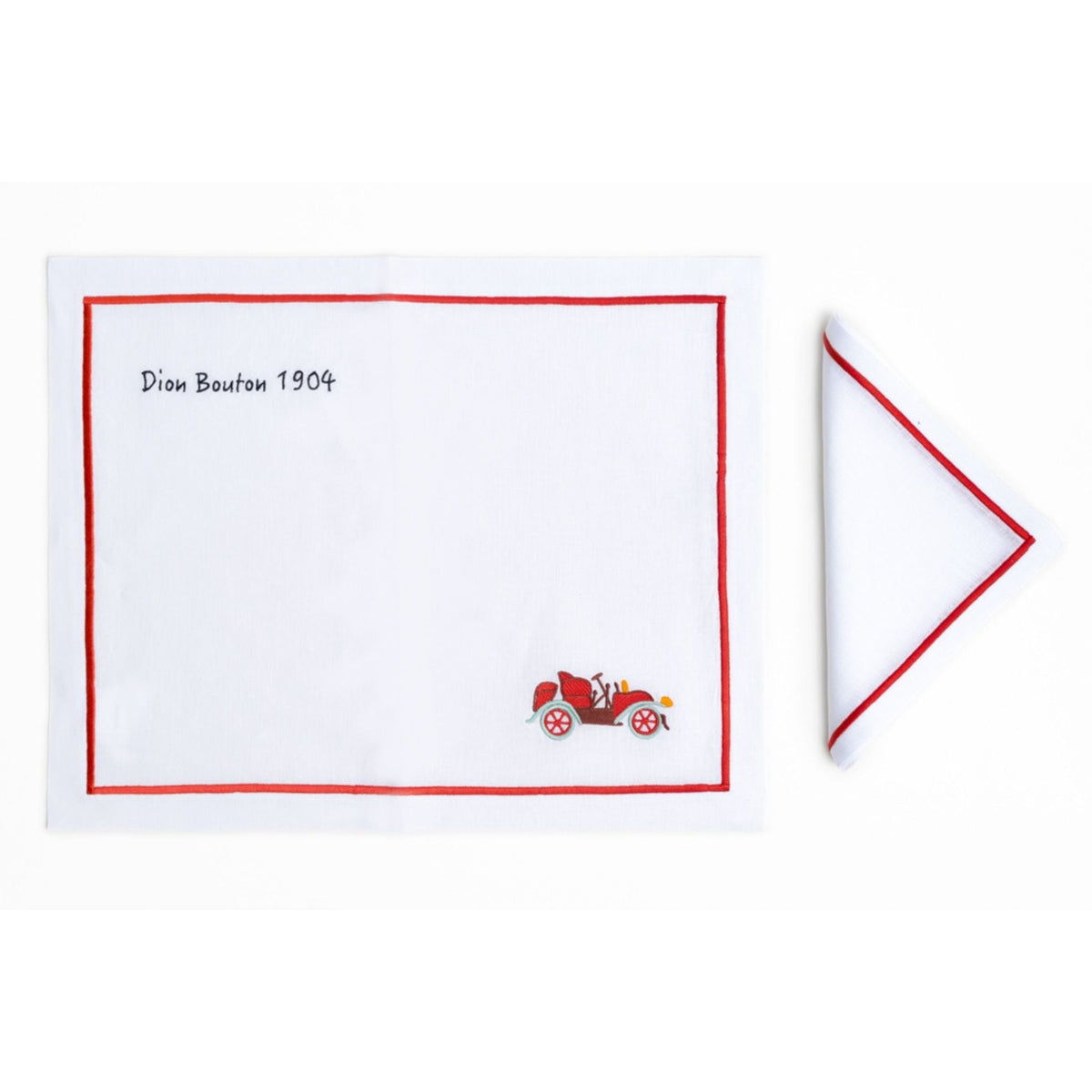 De Dion-Bouton 1904 — hand-embroidered Italian linen placemat | Maison Alia
