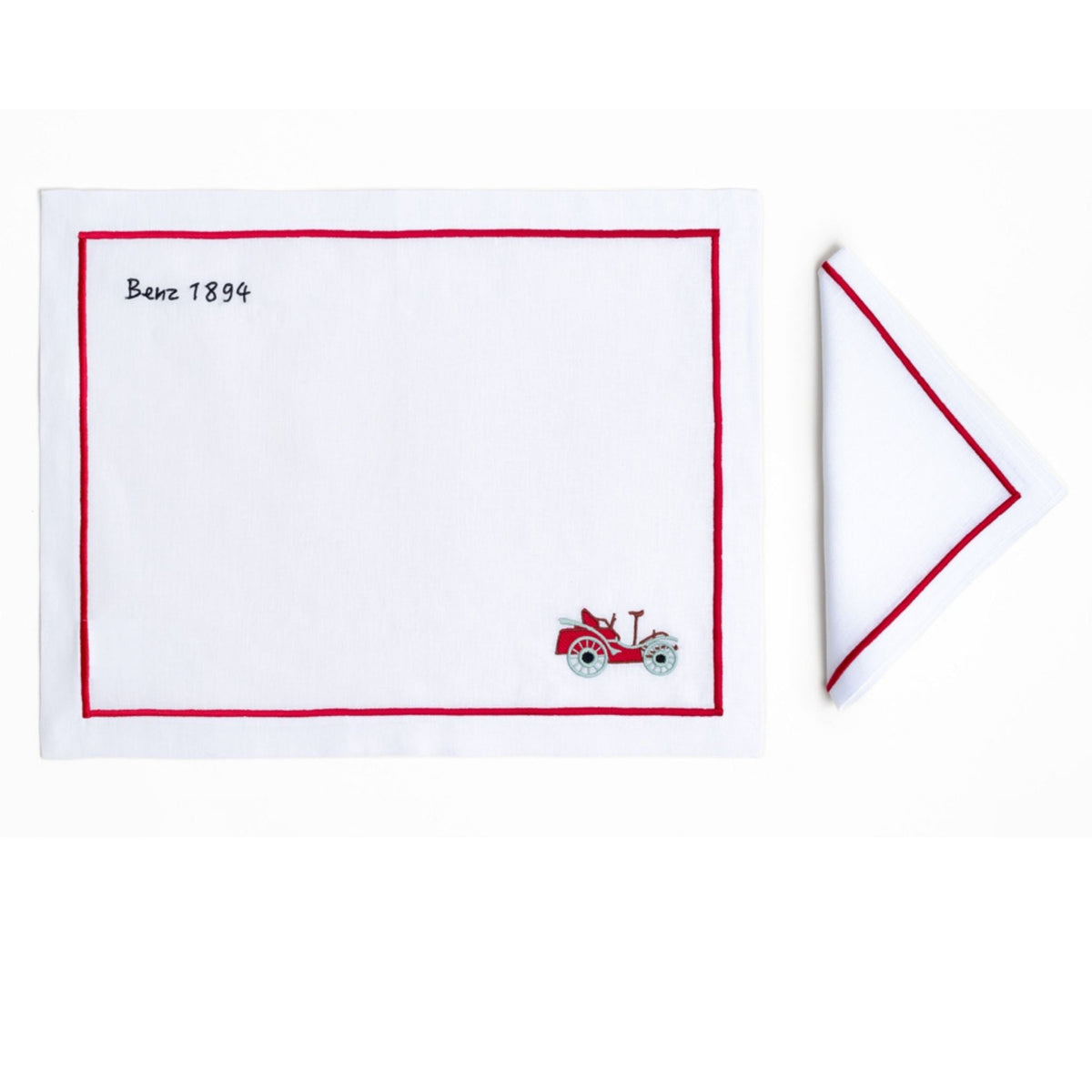 Benz 1894 — hand-embroidered Italian linen placemat | Maison Alia