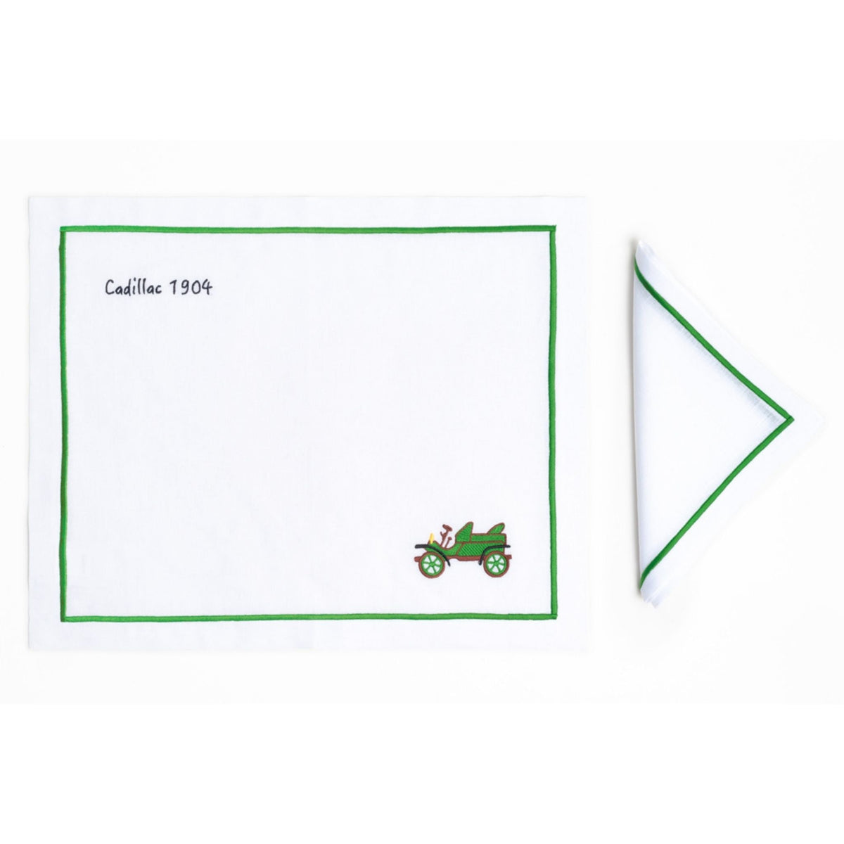 Cadillac 1904 — hand-embroidered Italian linen placemat | Maison Alia