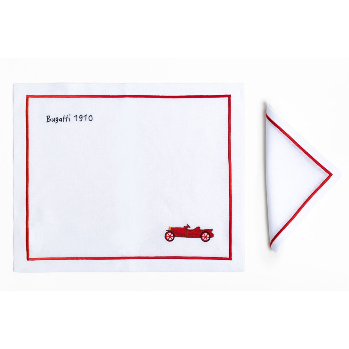 Bugatti 1910 — hand-embroidered Italian linen placemat | Maison Alia