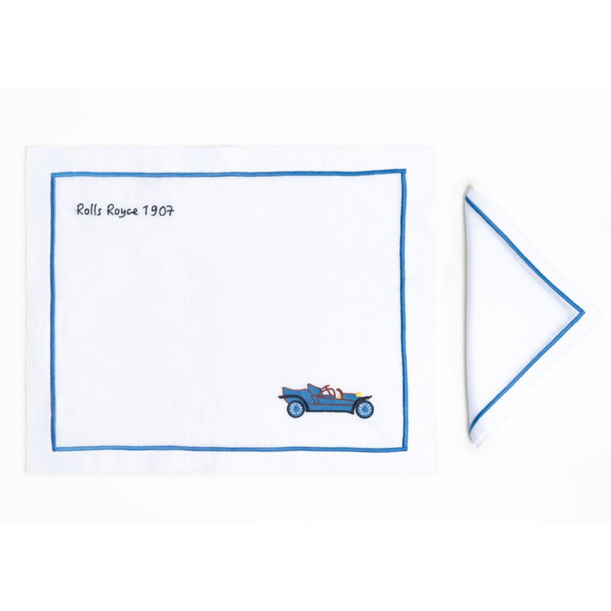Rolls-Royce 1907 — hand-embroidered Italian linen placemat | Maison Alia