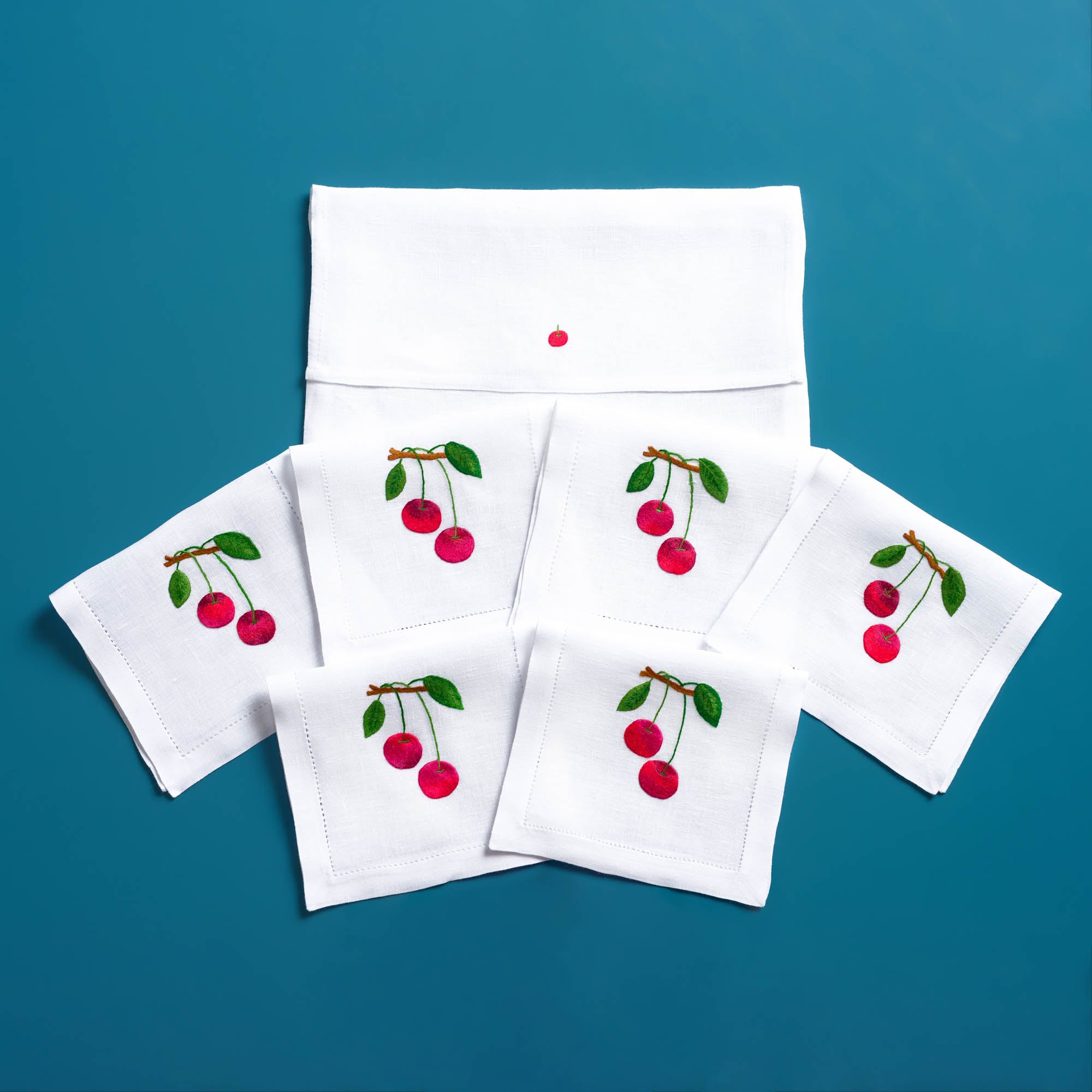 Table - Drink Placemat - Cherry (Hand-Embroidered)