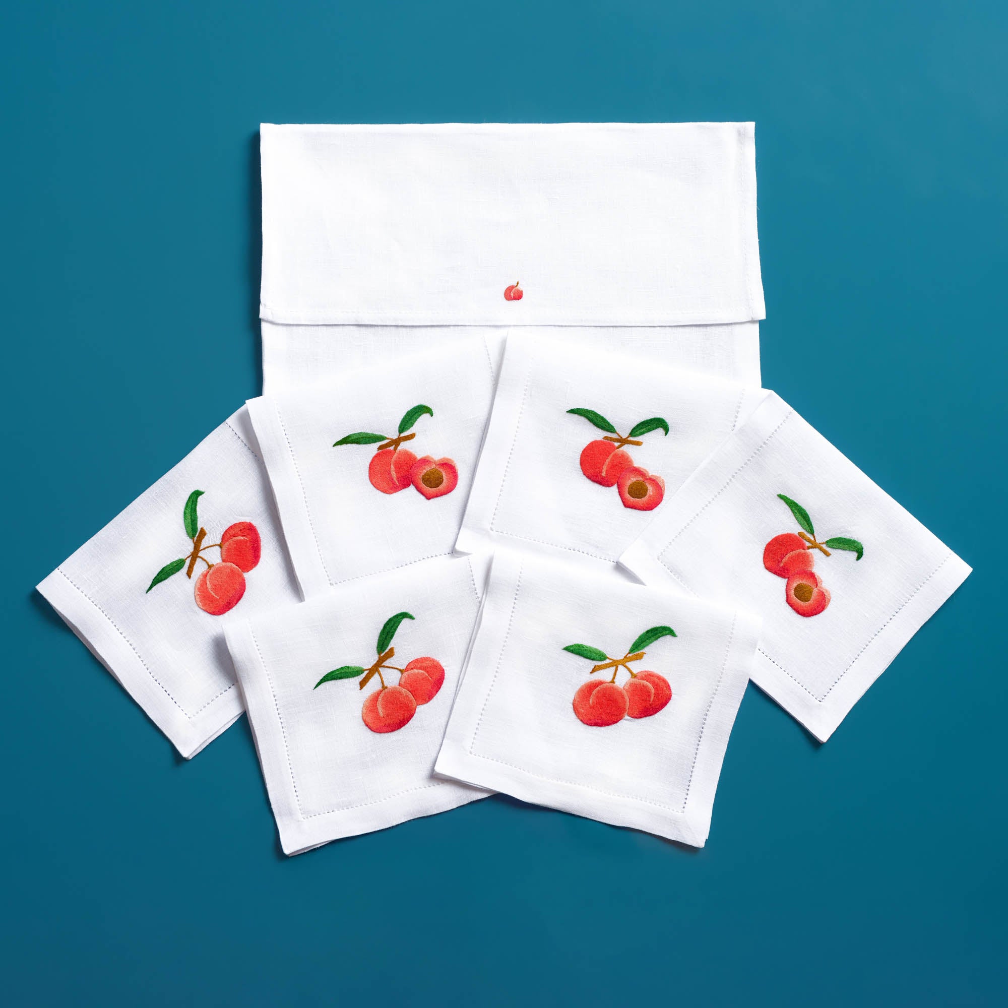 Table - Drink Placemat - Peach (Hand-Embroidered)