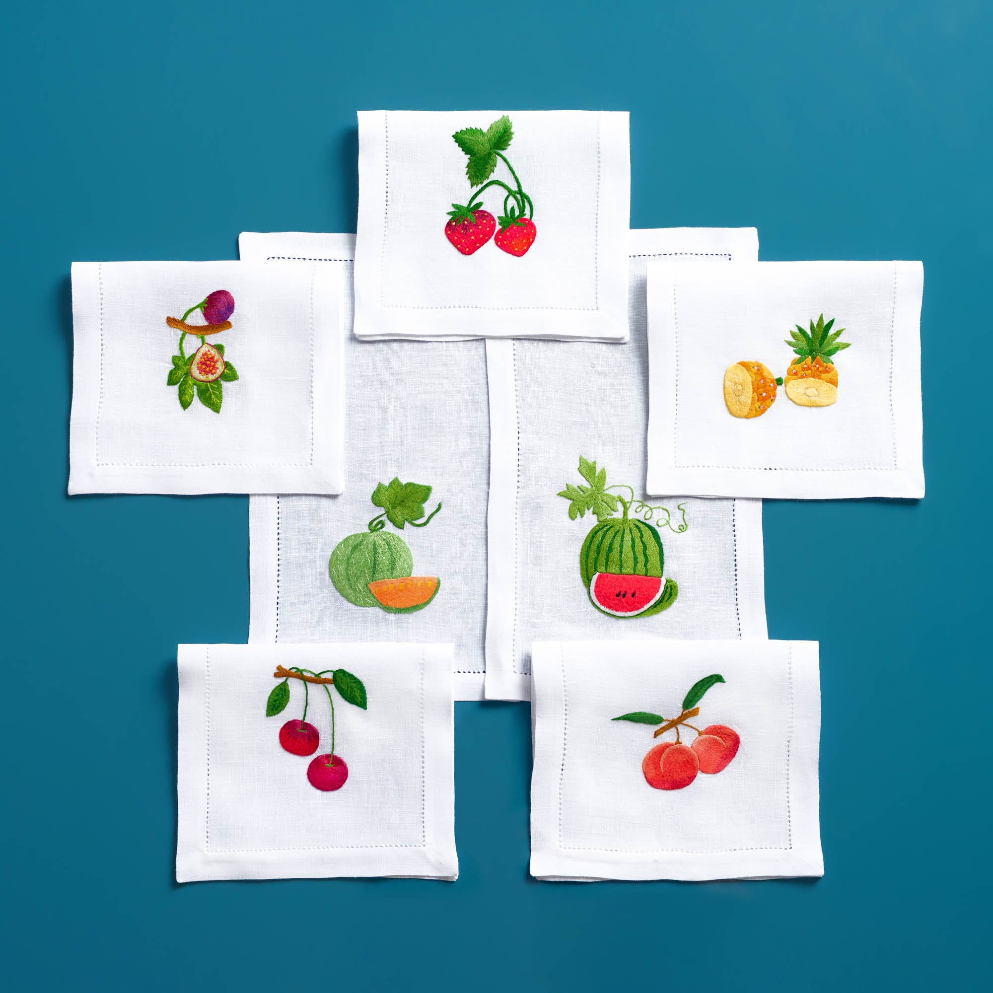 Table - Drink Placemat - Fruit & Veggies (Hand-Embroidered)
