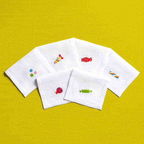 Bonbons - Cocktail Napkins — hand-embroidered Italian linen cocktail napkin | Maison Alia