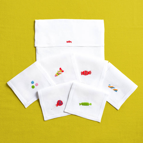 Bonbons - Cocktail Napkins — hand-embroidered Italian linen cocktail napkin | Maison Alia