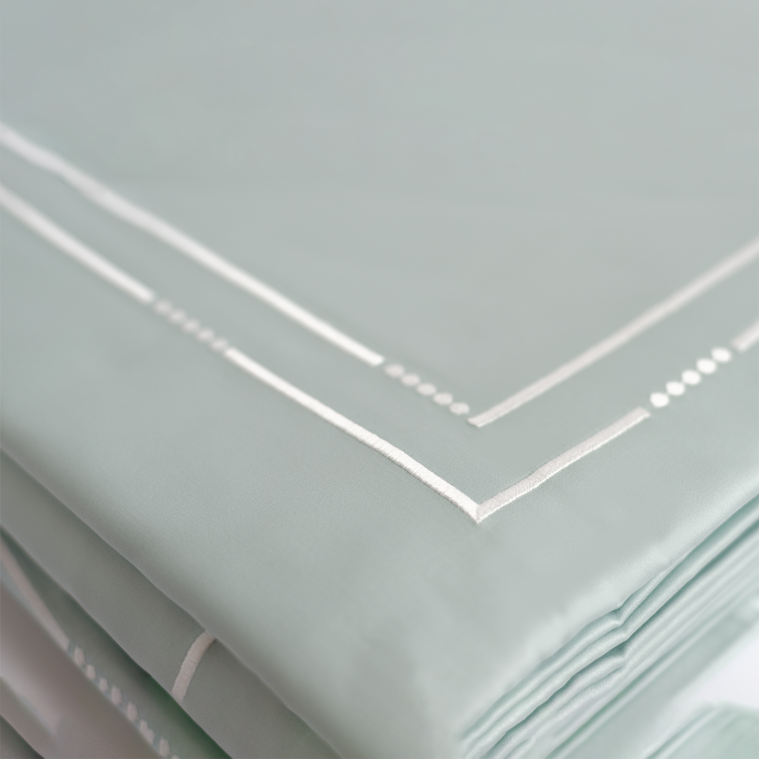Bed Set - Light Green Sateen & White Embroideries