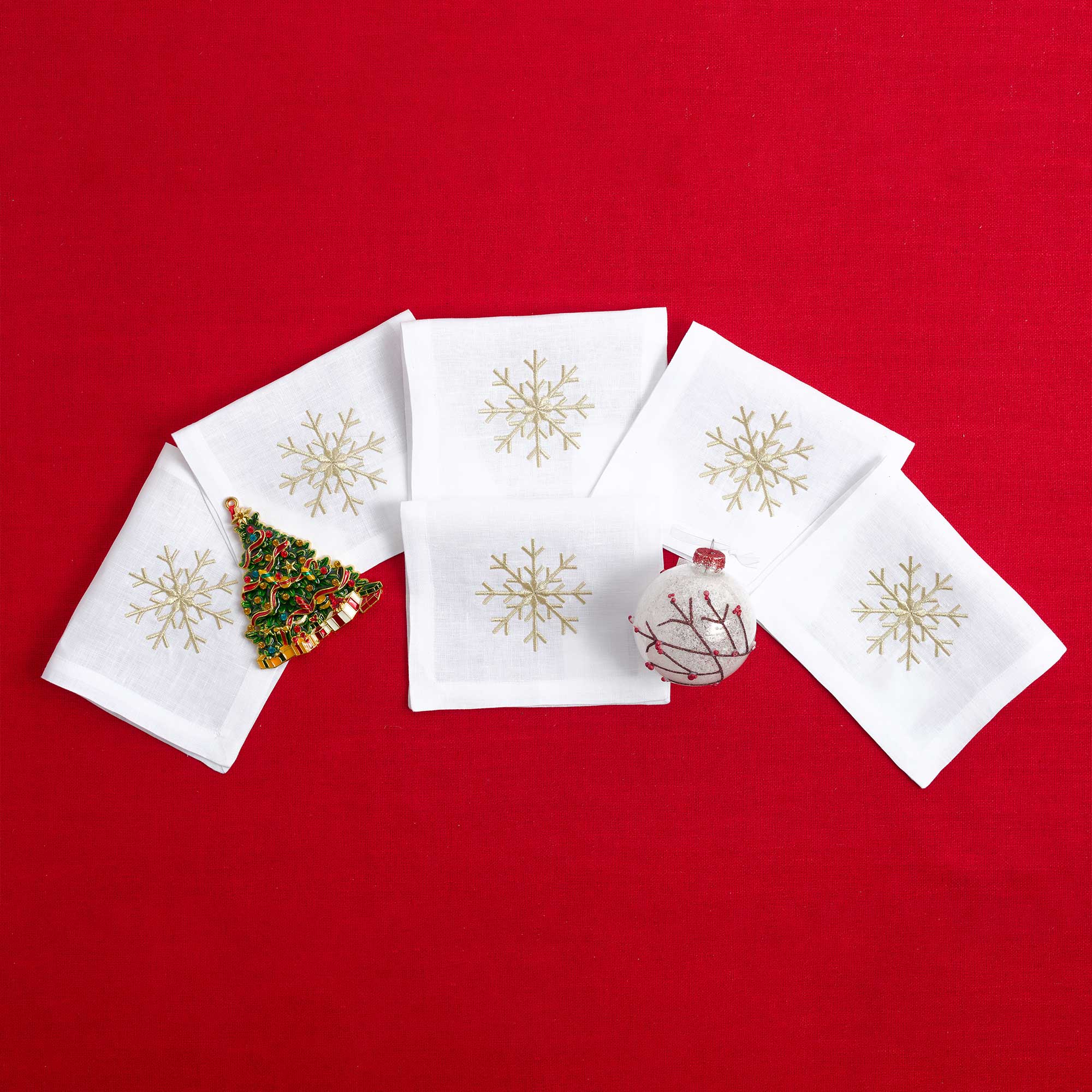 Table - Drink Placemat - Silver & Golden Snow Flakes