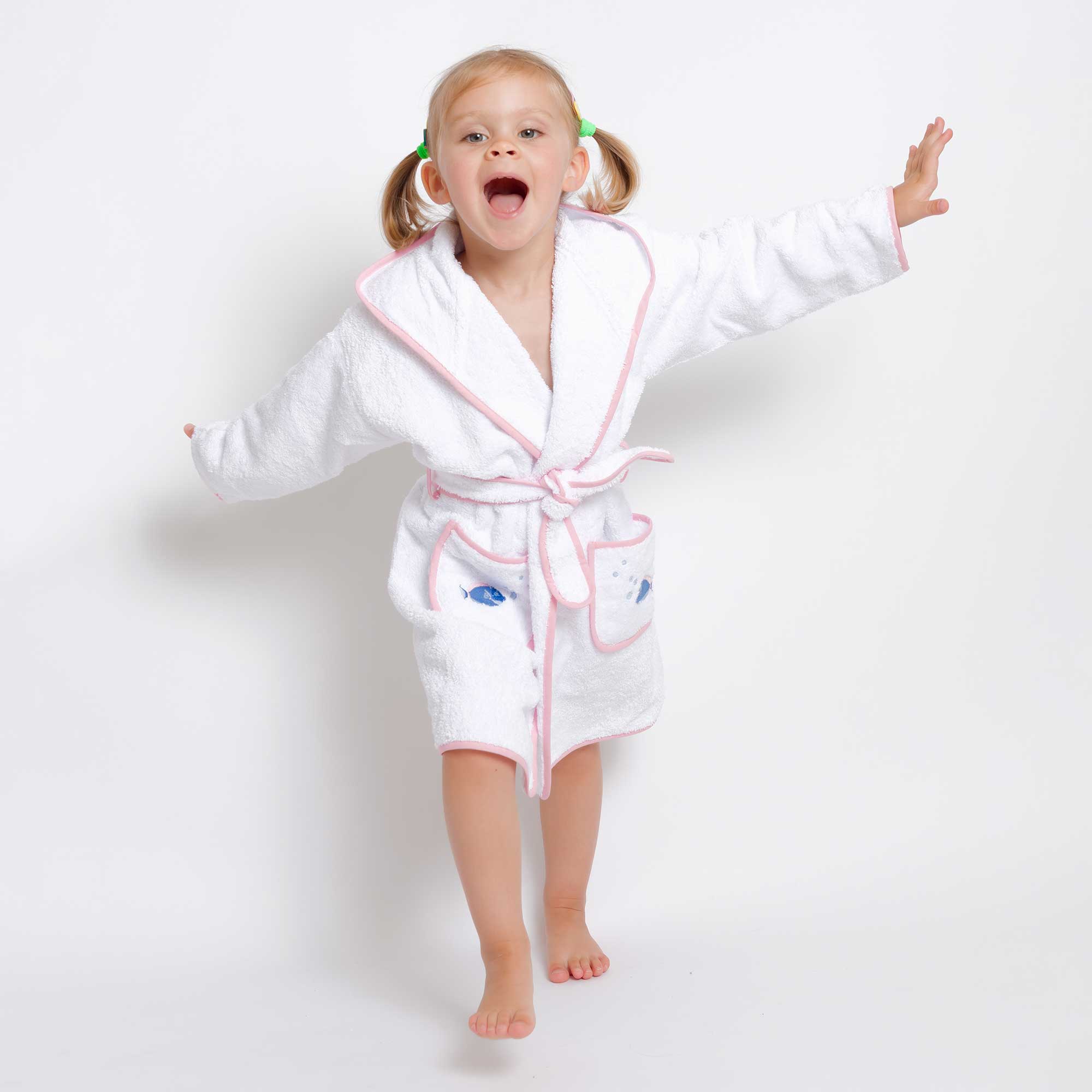 Kids - Bath Collection - Bathrobes (Pink Piping & Fish)