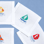 Table - Drink Placemat - Colored Sailboats (Hand Embroidered)