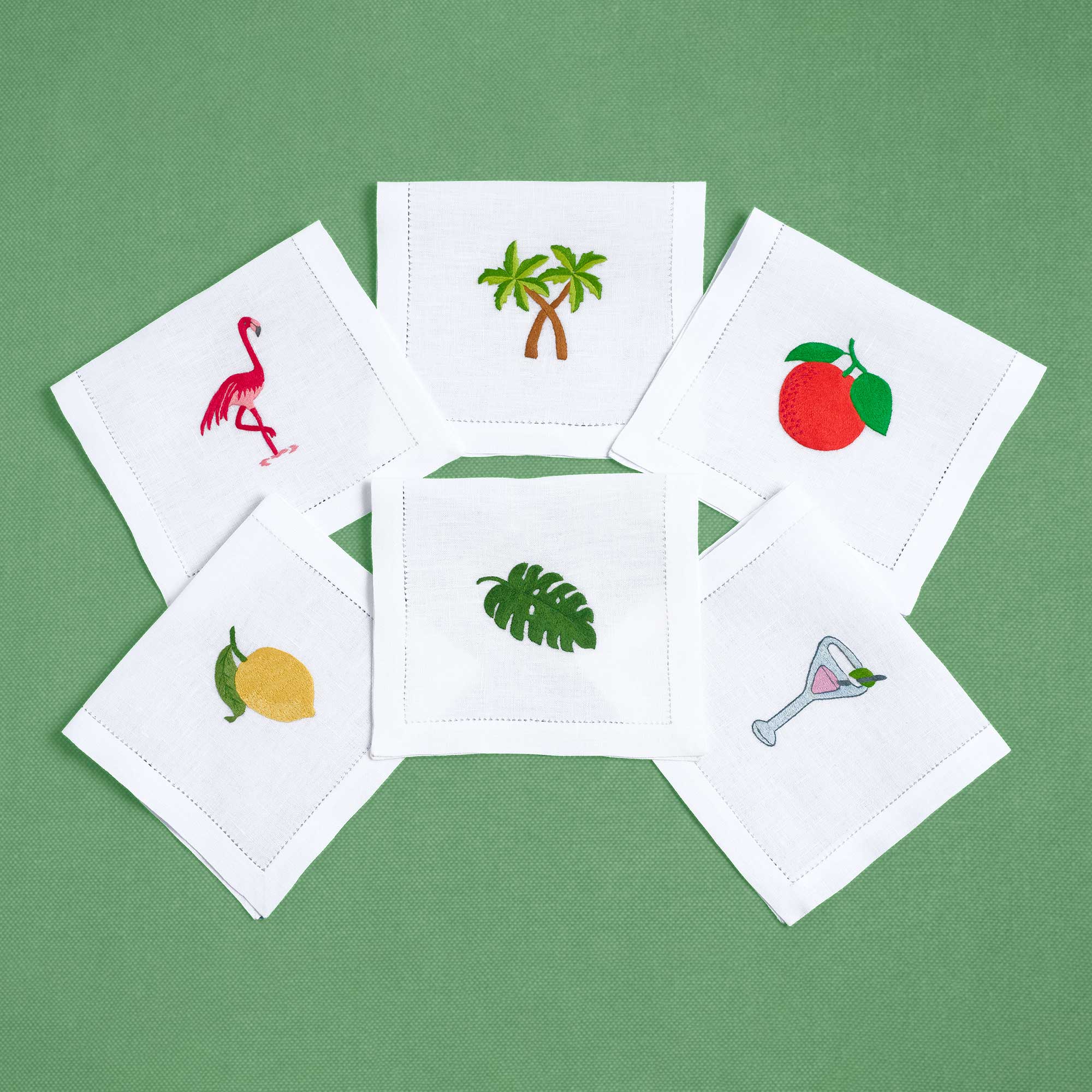 Table - Drink Placemat - Flamingo & Co (Hand Embroidered)