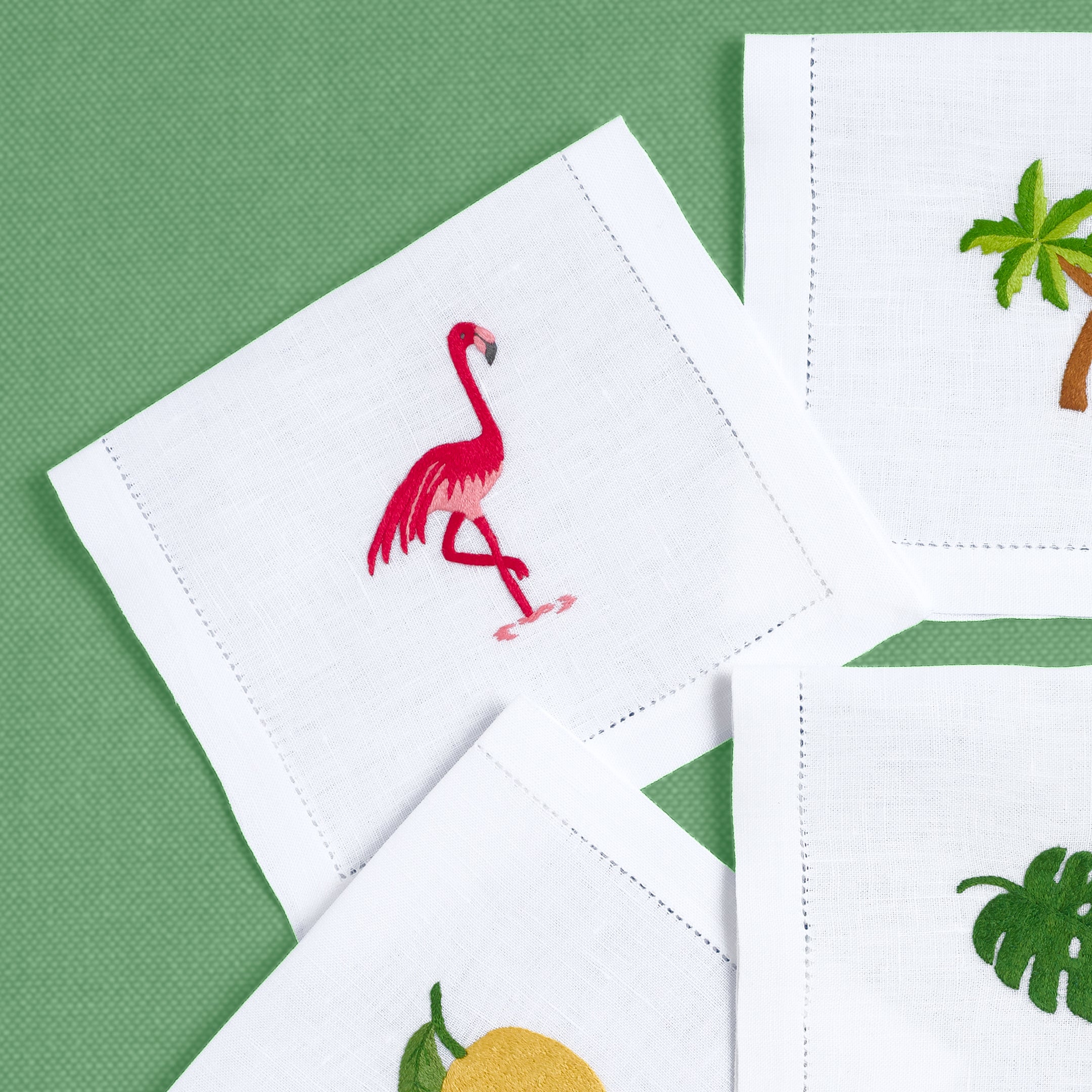 Table - Drink Placemat - Flamingo & Co (Hand Embroidered)