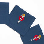 Table - Drink Placemat - Femme sur Lin Bleu (Hand Embroidered)