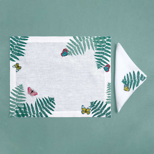 Butterflies & Ferns — hand-embroidered Italian linen | Maison Alia