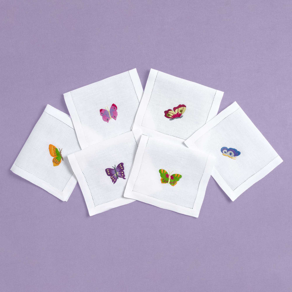 Table - Drink Placemat - Butterflies (Hand Embroidered)