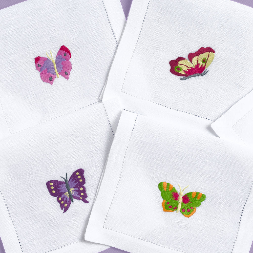 Table - Drink Placemat - Butterflies (Hand Embroidered)