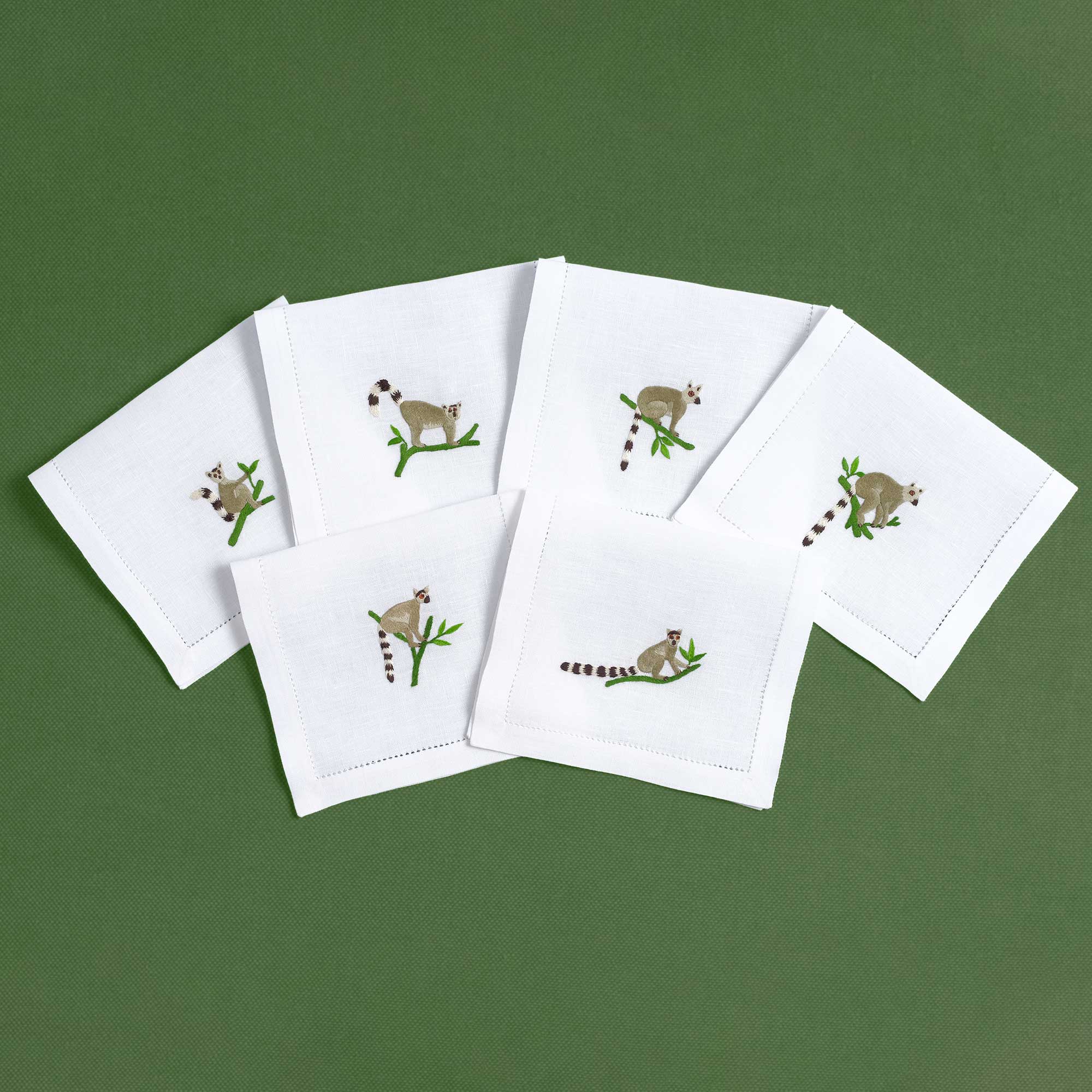 Table - Drink Placemat - Summer Lemurs (Hand Embroidered)
