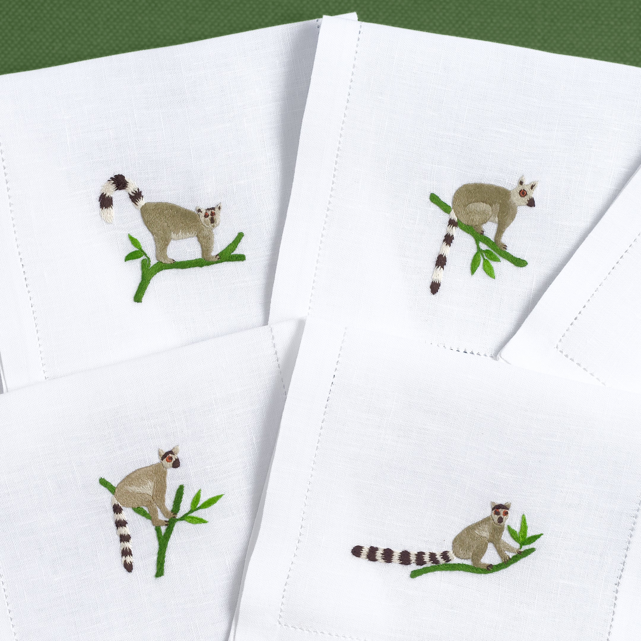 Table - Drink Placemat - Summer Lemurs (Hand Embroidered)