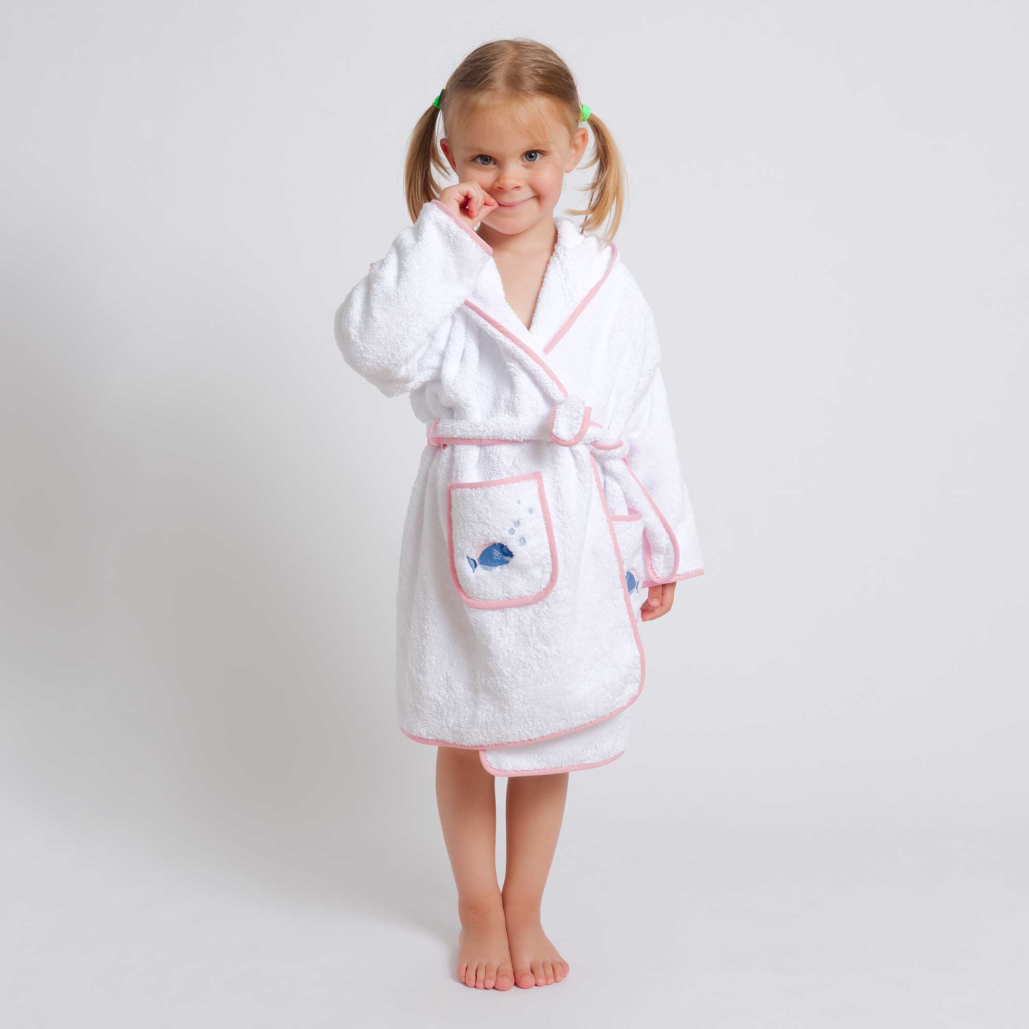 Kids - Bath Collection - Bathrobes (Pink Piping & Fish)