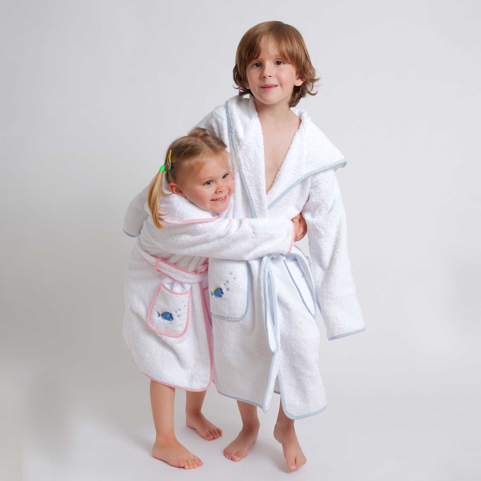 Kids - Bath Collection - Bathrobes (Pink Piping & Fish)