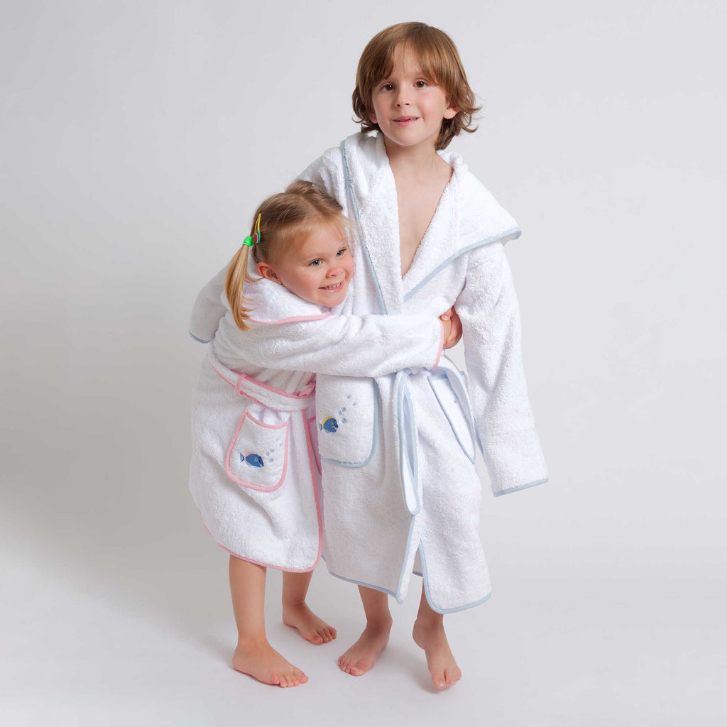 Kids - Bath Collection - Bathrobes (Light Blue Piping & Fish)