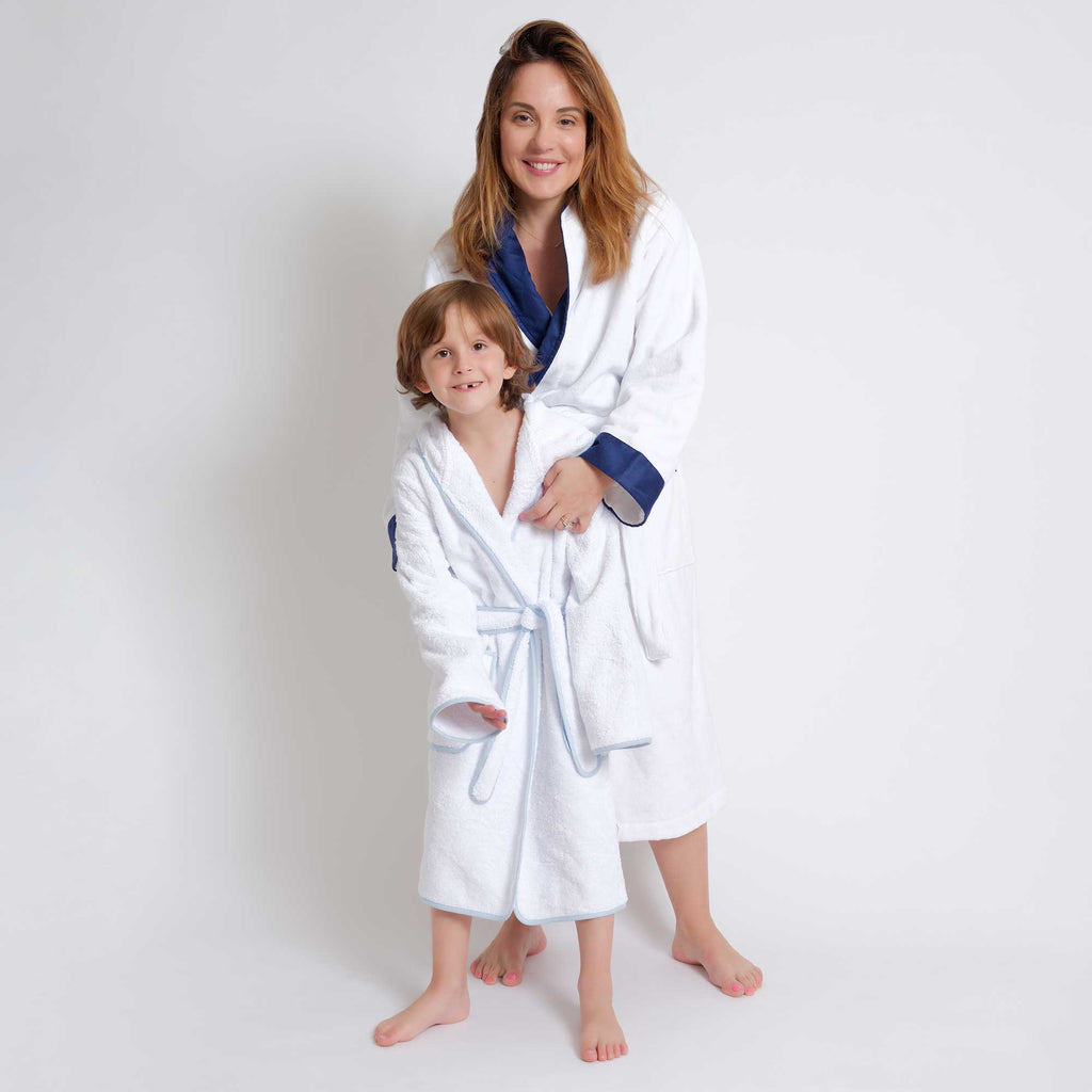 Bath Collection - Venezia White & Border Navy Sateen