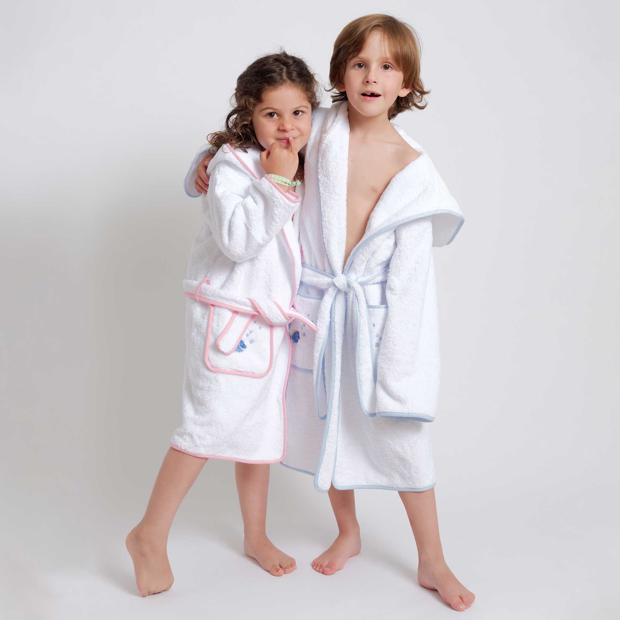 Kids - Bath Collection - Bathrobes (Light Blue Piping & Fish)
