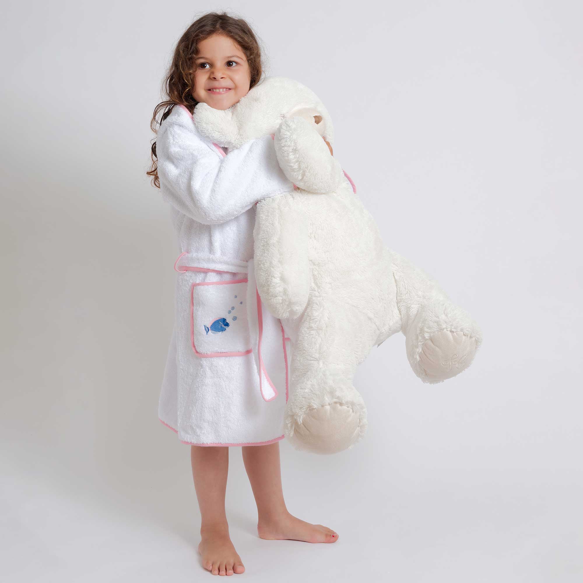 Kids - Bath Collection - Bathrobes (Pink Piping & Fish)