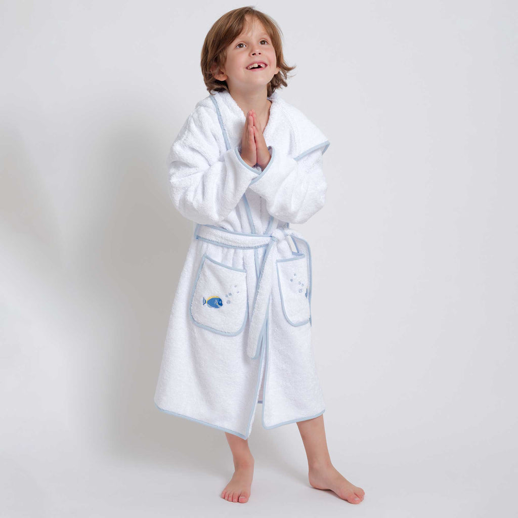 Kids - Bath Collection - Bathrobes (Light Blue Piping & Fish)