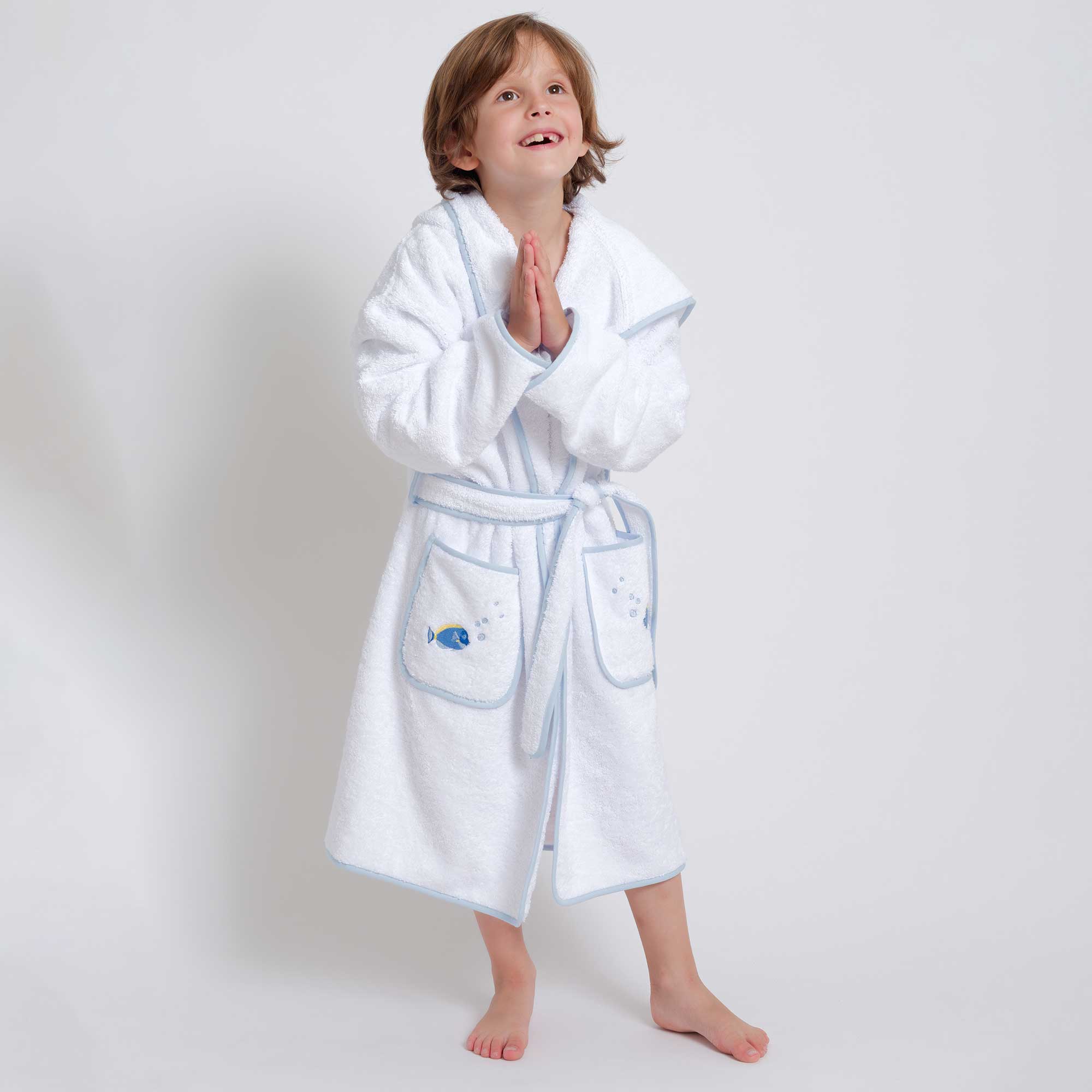Kids - Bath Collection - Bathrobes (Light Blue Piping & Fish)