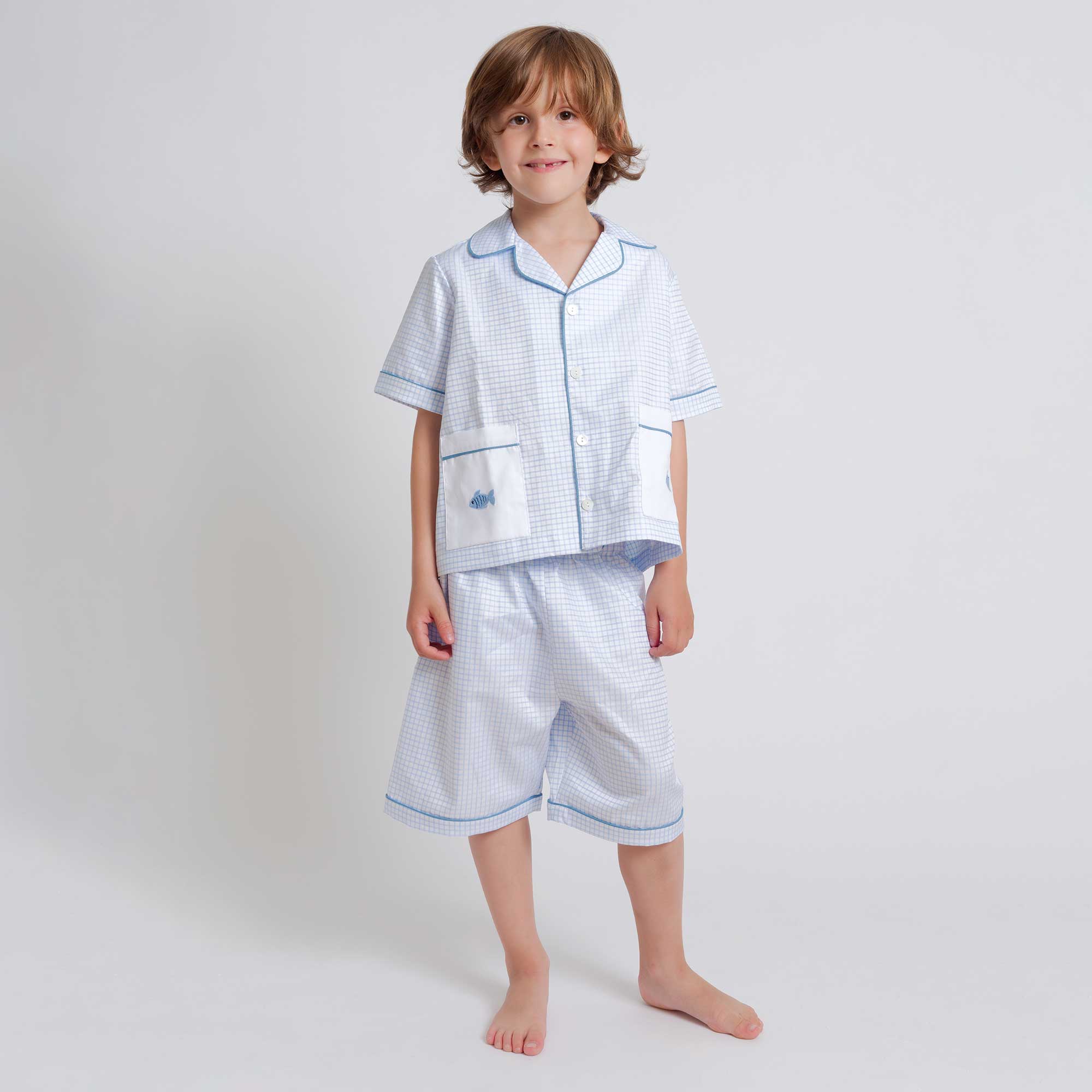 Kids - Pyjama Collection - Checkered Blue (Fish)