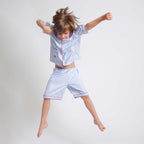 Kids - Pyjama Collection - Blue Stripes & Red Piping (Crabs)