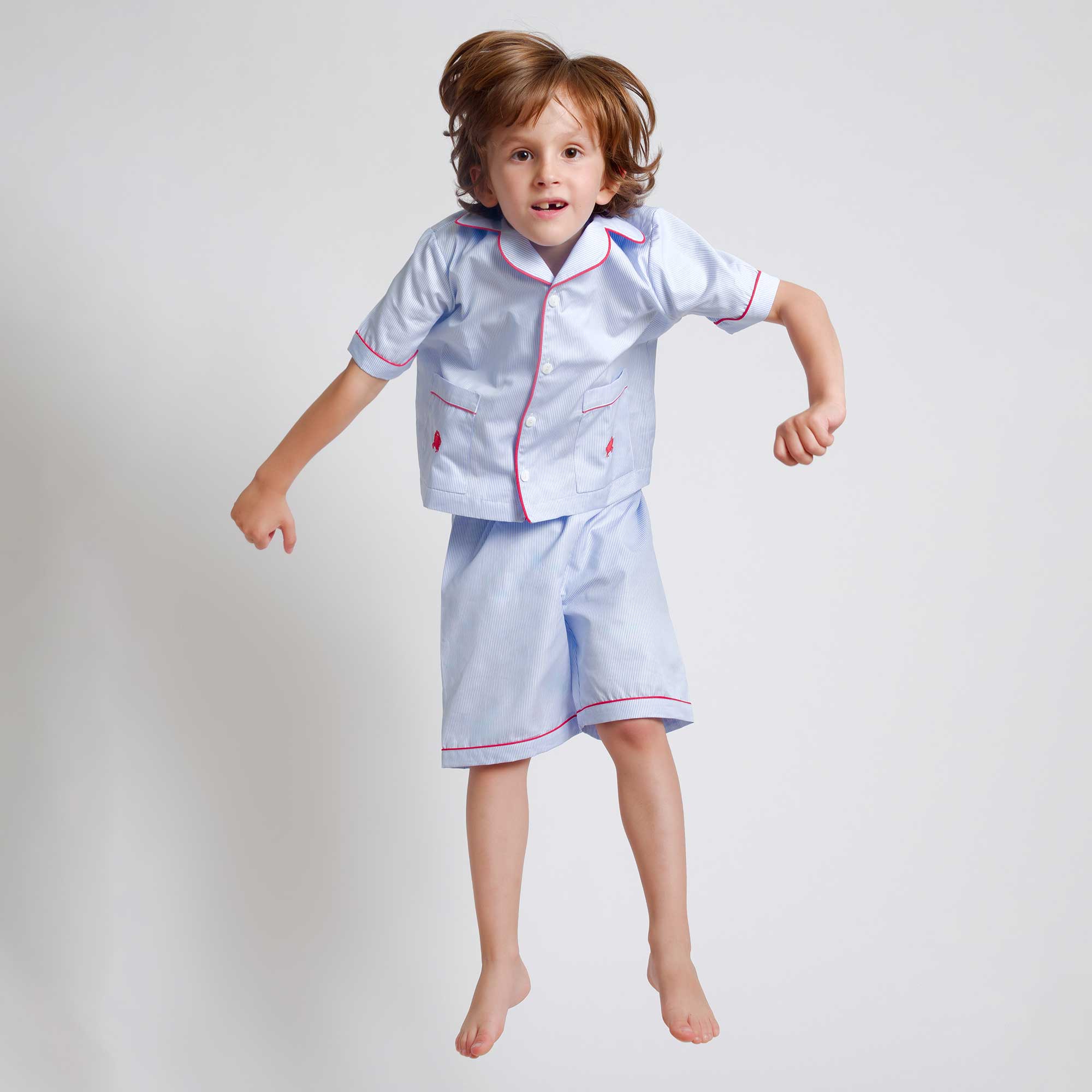 Kids - Pyjama Collection - Blue Stripes & Red Piping (Crabs)