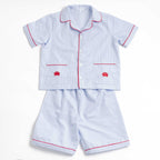 Kids - Pyjama Collection - Blue Stripes & Red Piping (Crabs)