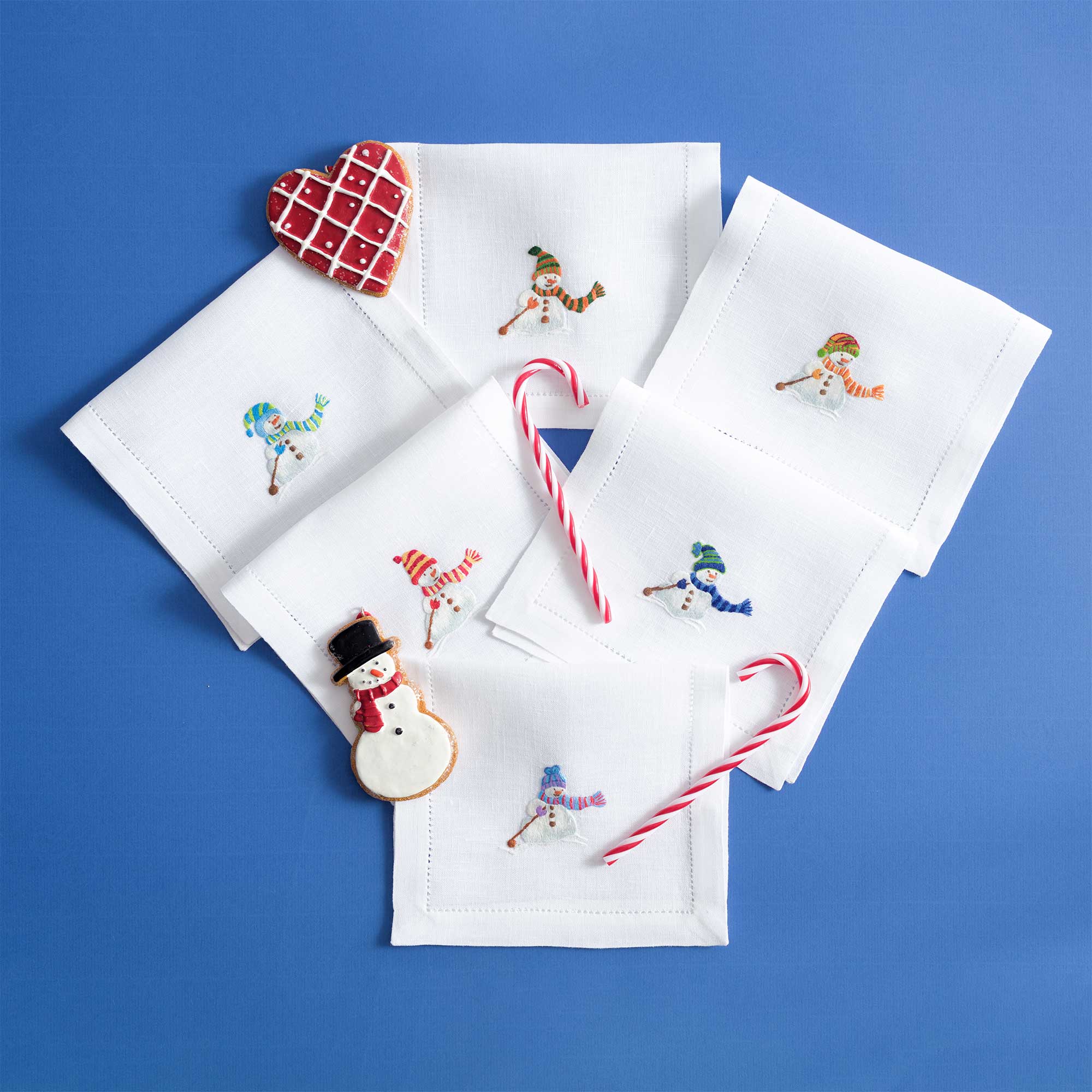 Table - Drink Placemat - Snowmen (Hand Embroidered)