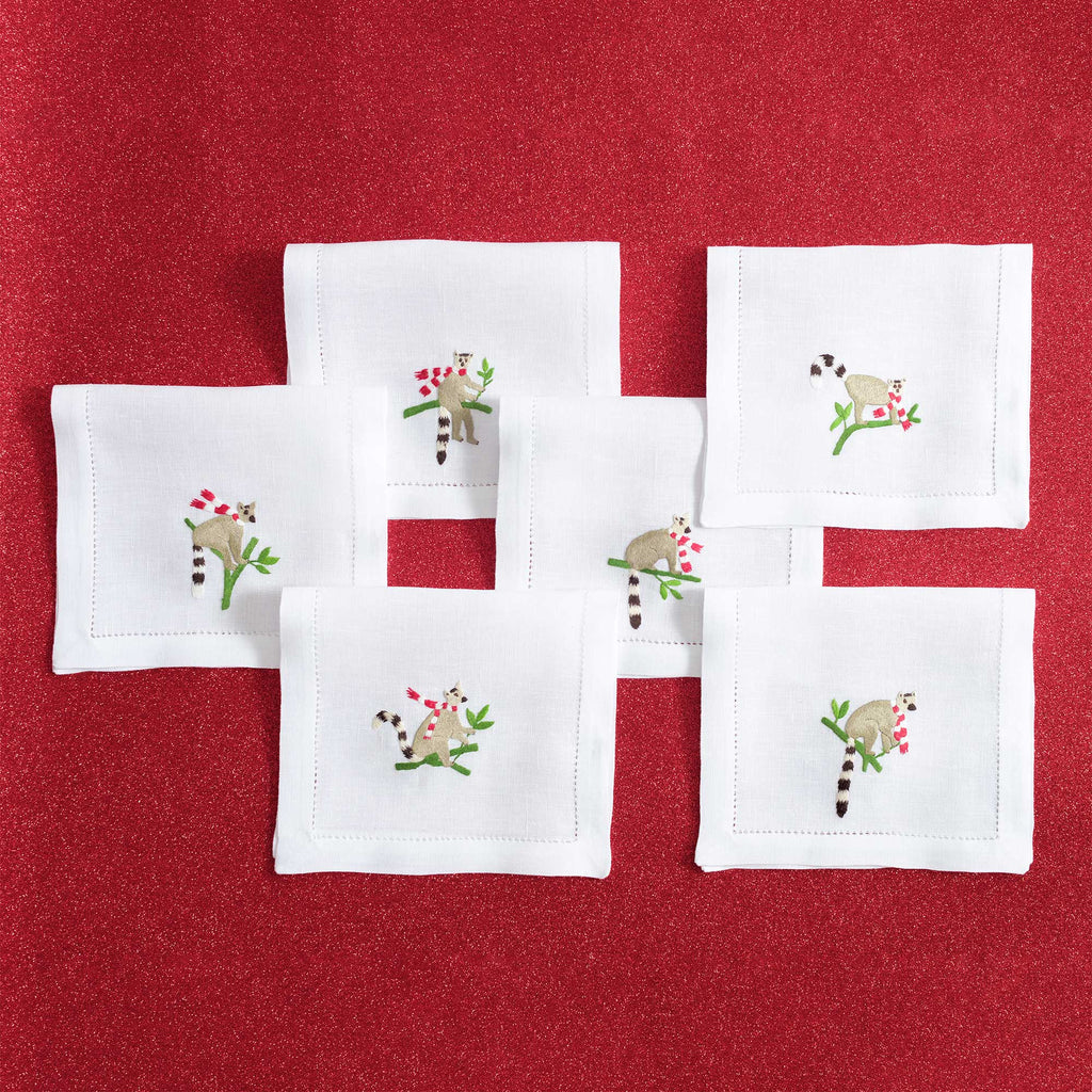 Table - Drink Placemat - Winter Lemurs (Hand Embroidered)