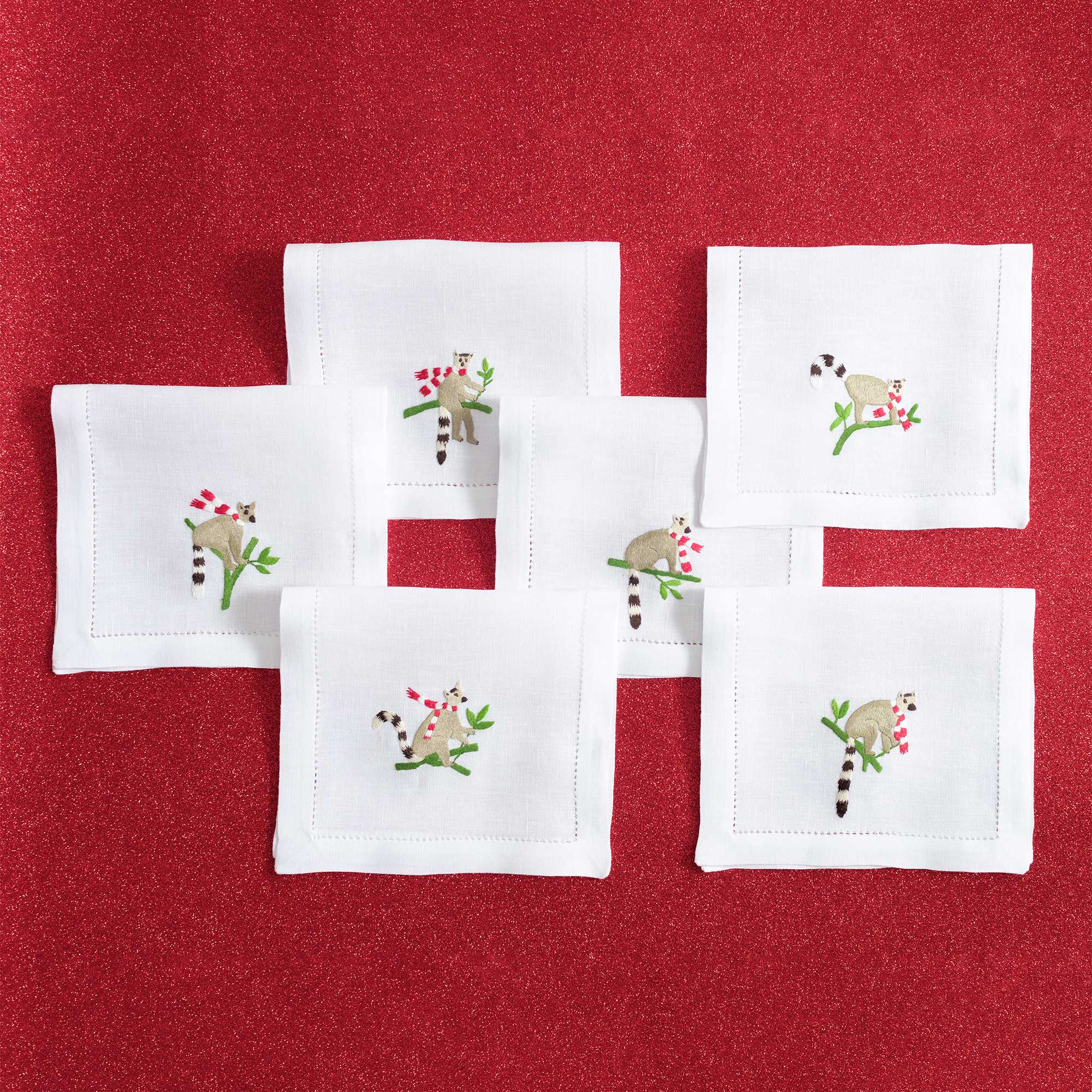 Table - Drink Placemat - Winter Lemurs (Hand Embroidered)