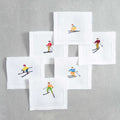 Skiiers - Cocktail Napkins — hand-embroidered Italian linen cocktail napkin | Maison Alia