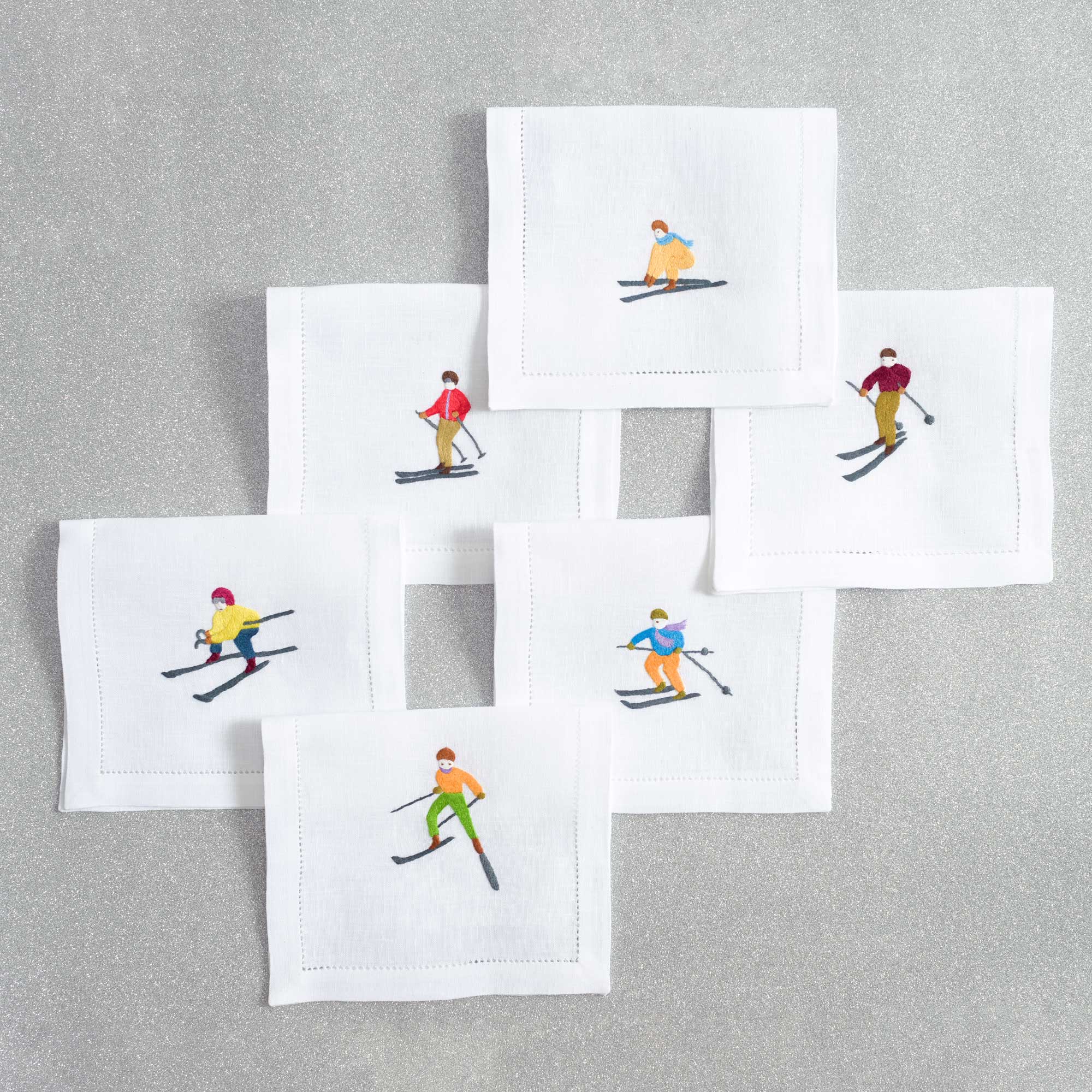 Table - Drink Placemat - Skiiers (Hand Embroidered)