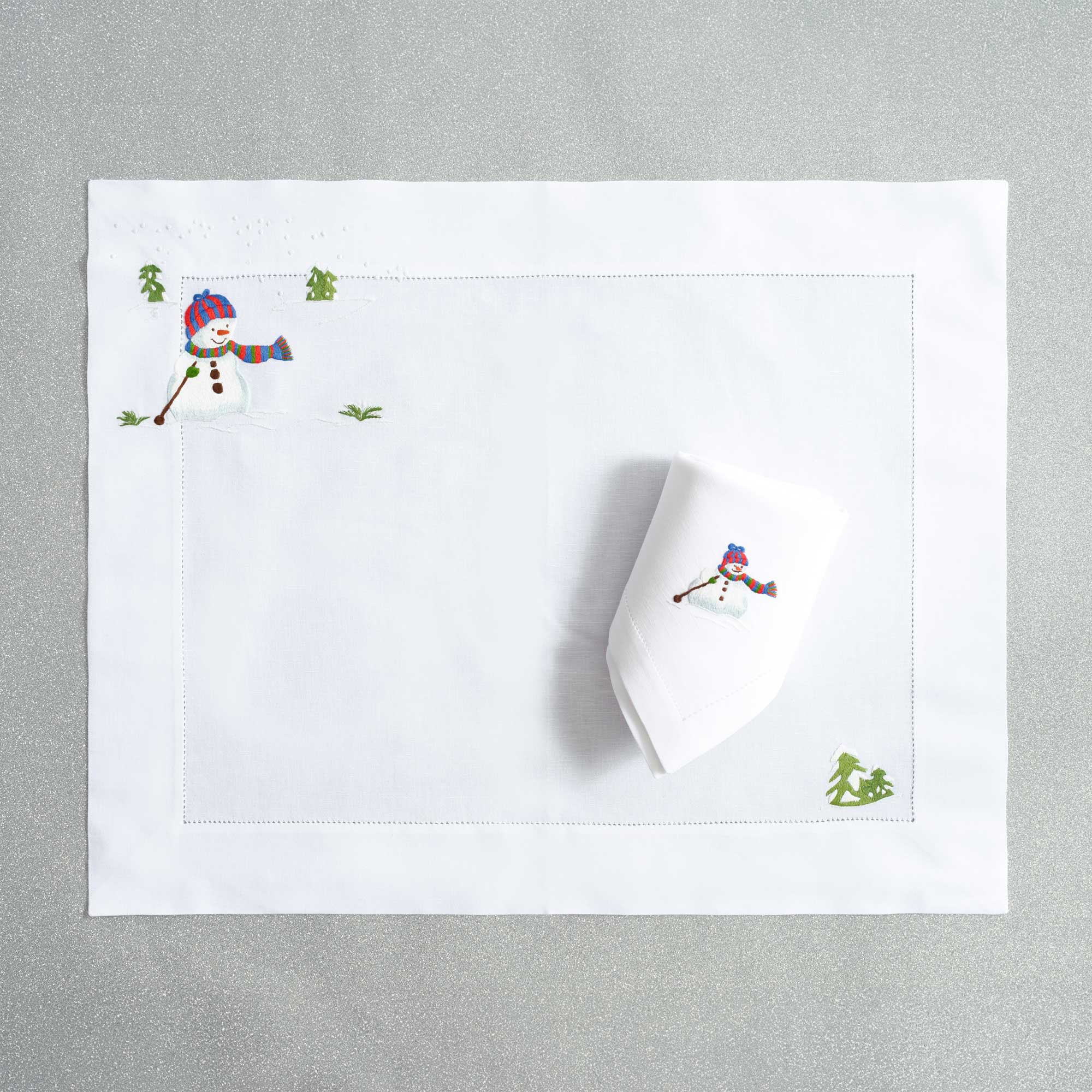 Table - Placemat - Snowmen (Hand Embroidered)
