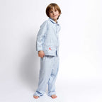Kids - Pyjama Collection - Checkered Blue & White Piping (Snowman)