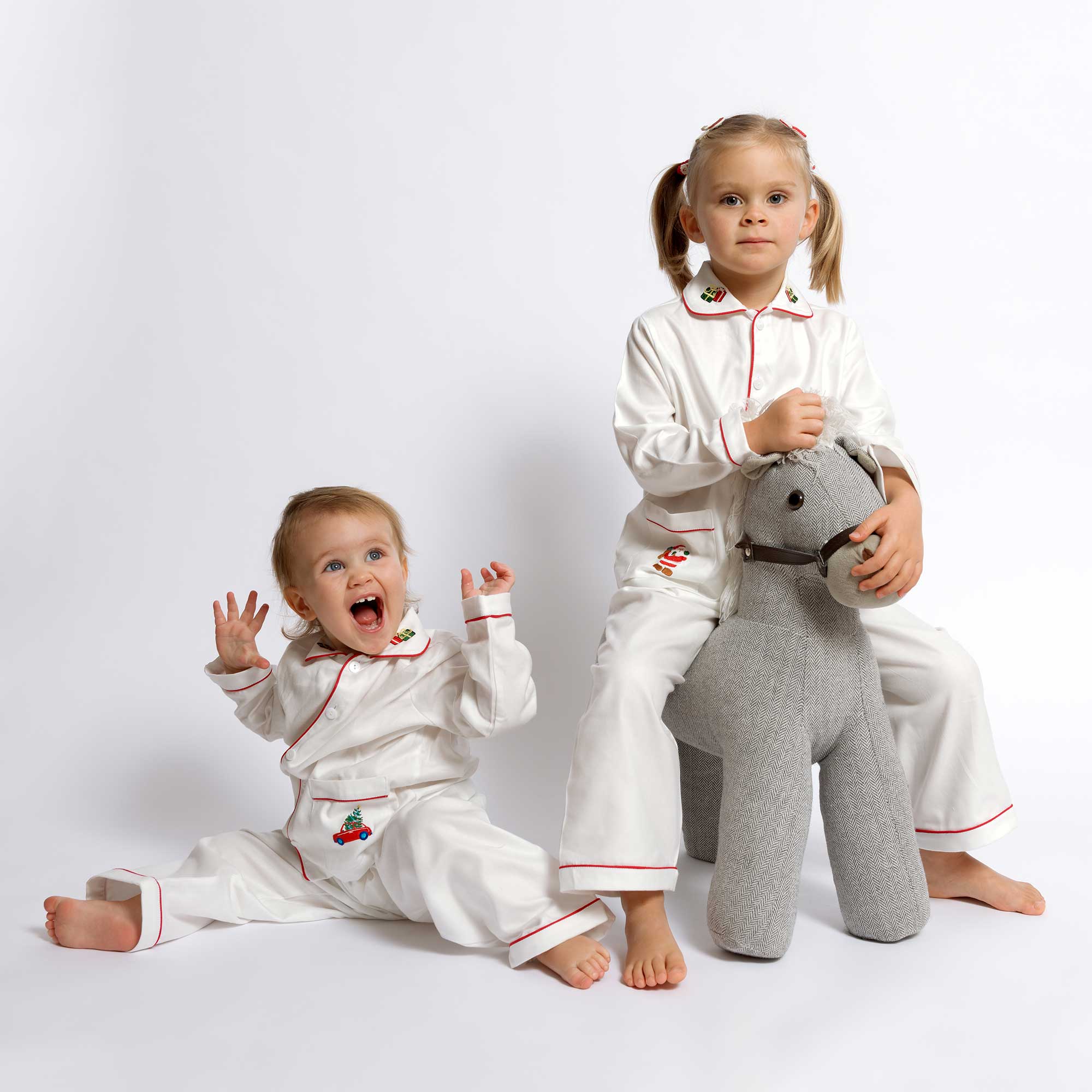Kids - Pyjama Collection - White & Red Piping (Christmas)