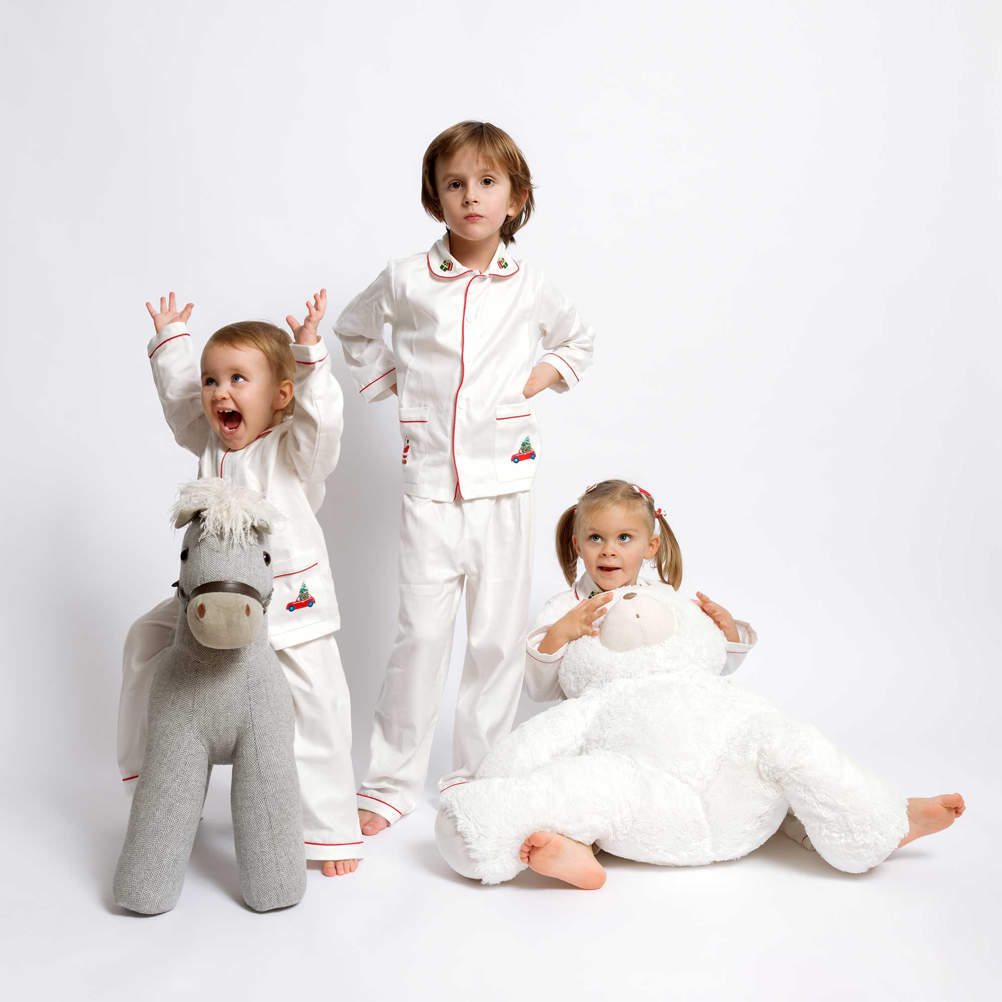 Kids - Pyjama Collection - White & Red Piping (Christmas)